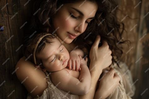 A mother cradles a sleeping newborn baby close to her chest A mother ...